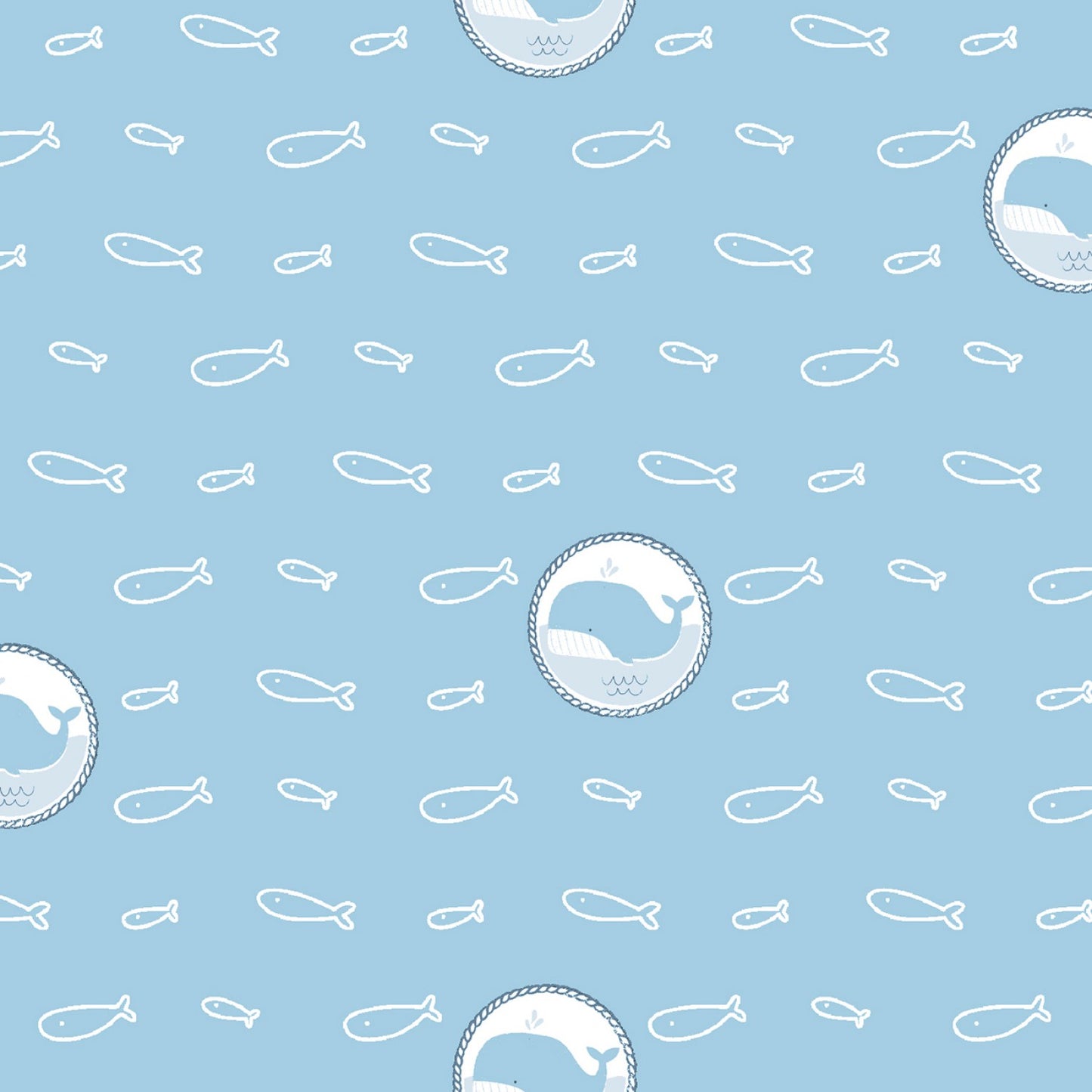 All Aboard - Fish and Whales -  Cotton Fabric