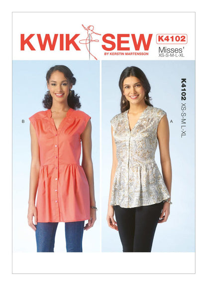 Kwik Sew - K4102 Misses' V-Neck Top and Tunic (XS-S-M-L-XL)