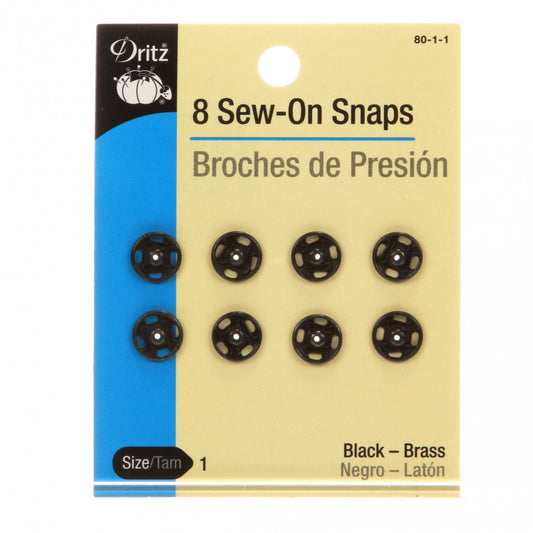 Dritz - Snap Sew-On Size 1 - Black  - 4 pack