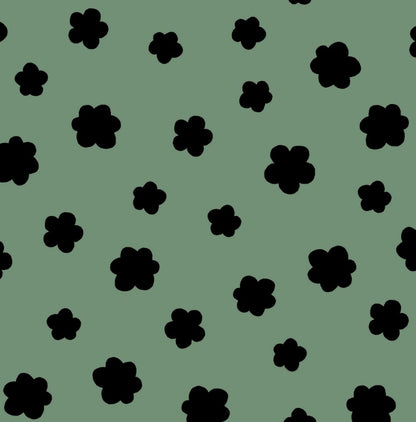 Abstract Flowers - Green - GOTS Certified Organic Cotton - Stretch Brushed Sweatshirt Fleece Knit