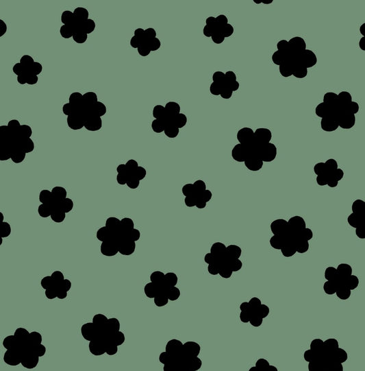 Abstract Flowers - Green - GOTS Certified Organic Cotton - Stretch Brushed Sweatshirt Fleece Knit