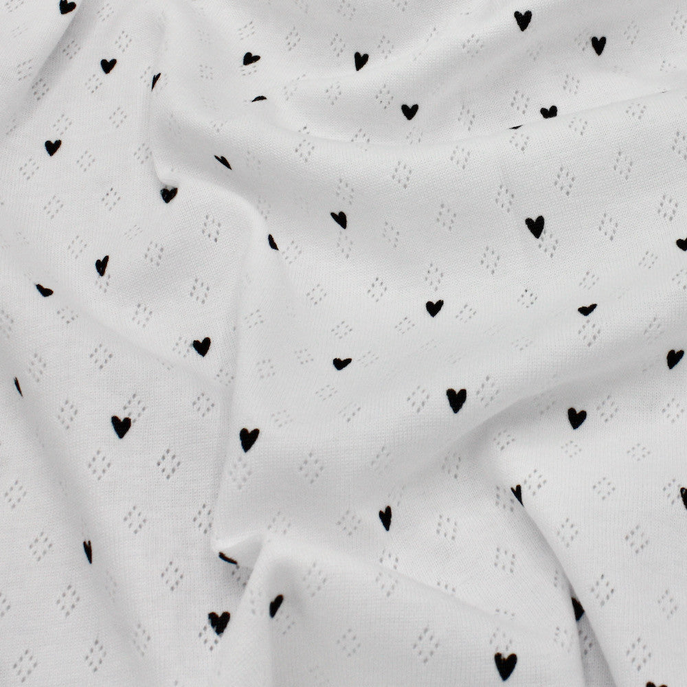 Hearts - Pointelle Printed Knit - GOTS Certified Organic Cotton - White -