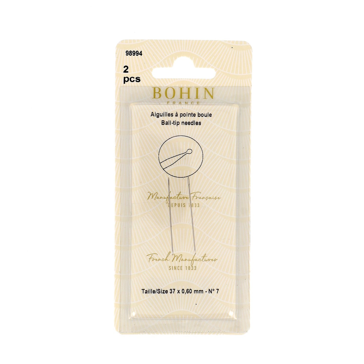 Bohin Ball Tip Needles for Knits OR extra fine fabrics - 1-1/2in x 0.60mm 2pk