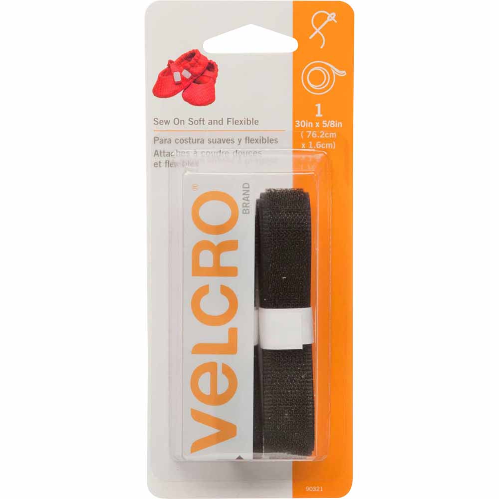 VELCRO Sew On Soft & Flexible Tape Black - 16mm x 76cm (5⁄8″ x 30″)