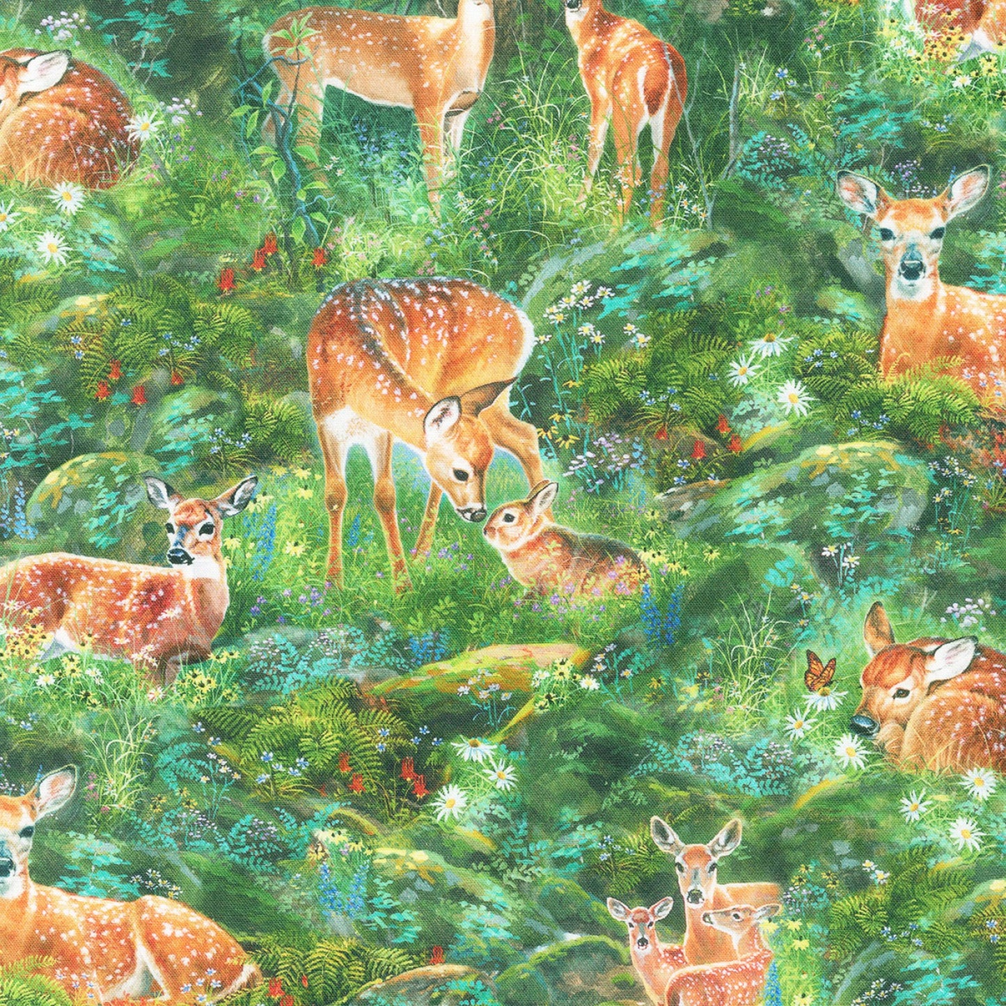 North American Wildlife - Deers - Digital Print - Cotton Fabric