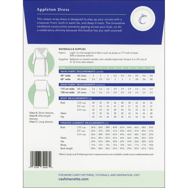 Appleton Wrap Dress - By Cashmerette - 12-32