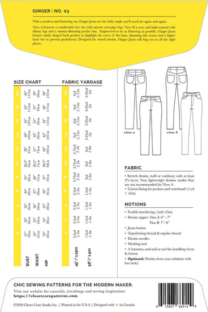 Ginger Skinny Jeans - By Closet Core Patterns