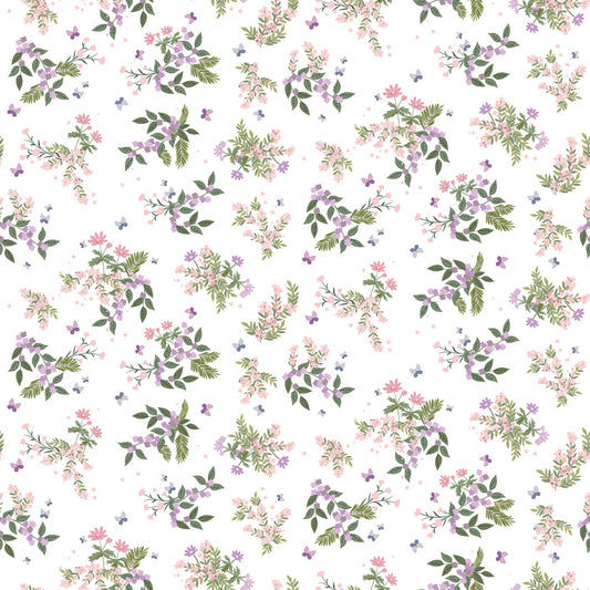 Forest Bouquets - White - Cotton Fabric
