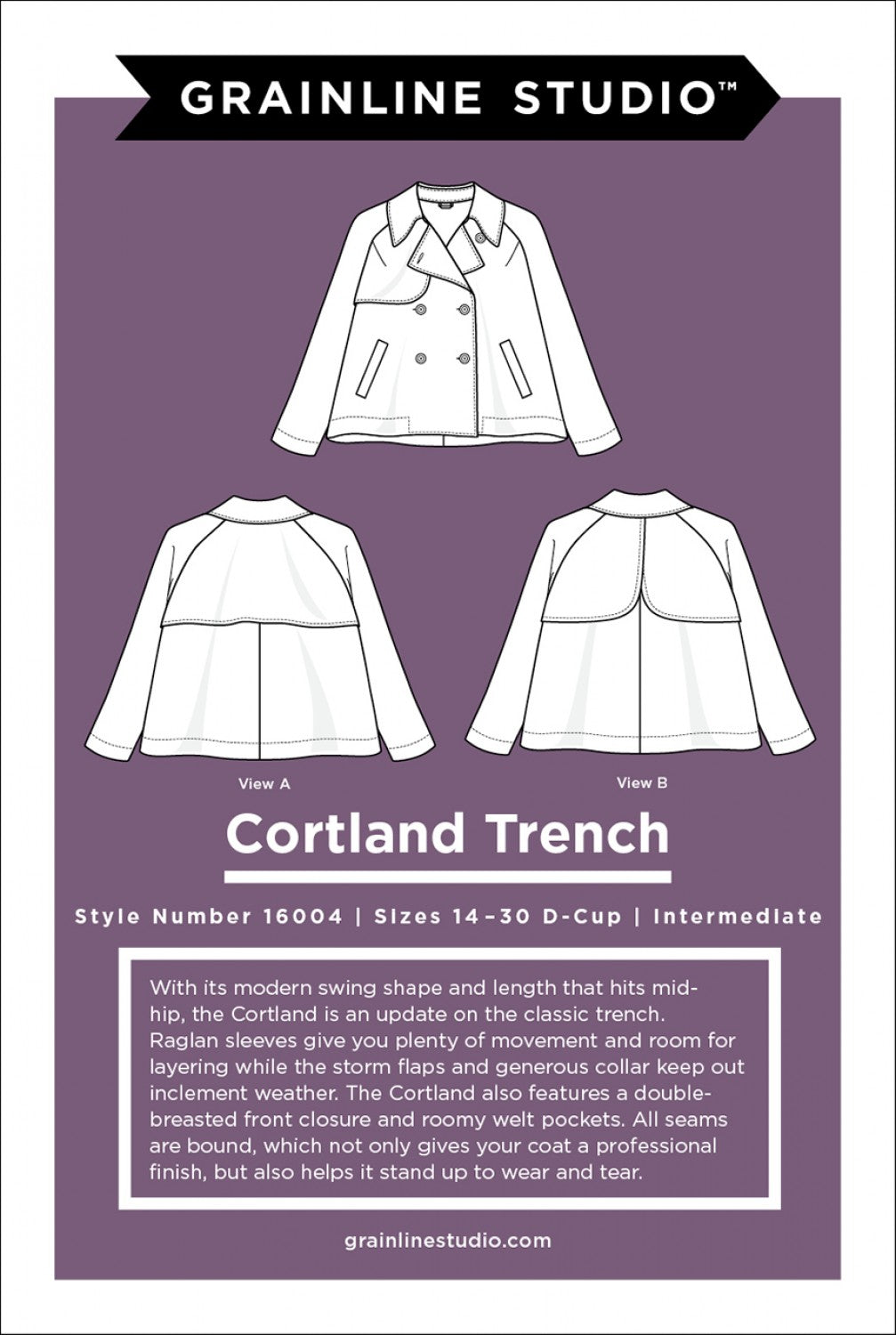 The Cortland Trench Pattern - Size 14-30 - Grainline Studio