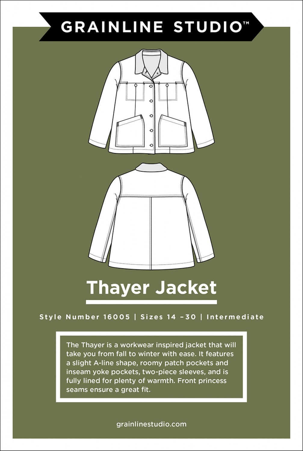 The Thayer Jacket Pattern - Size 14-30 - Grainline Studio