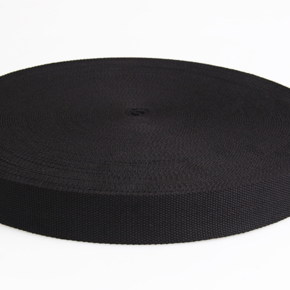 38mm (1.5 inch) Heavy-weight Cotton Webbing Tape 100% Cotton - Black - By the Yard