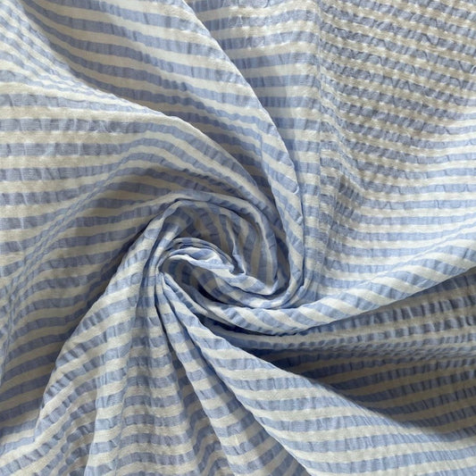 Striped Cotton Seersucker Shirting - 4mm blue stripes  - 51" wide