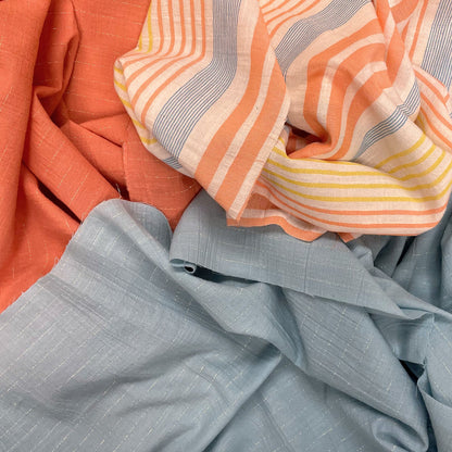 Yarn Dyed Cotton - Panama Stripes Orange - Texture / Crinkle Cotton