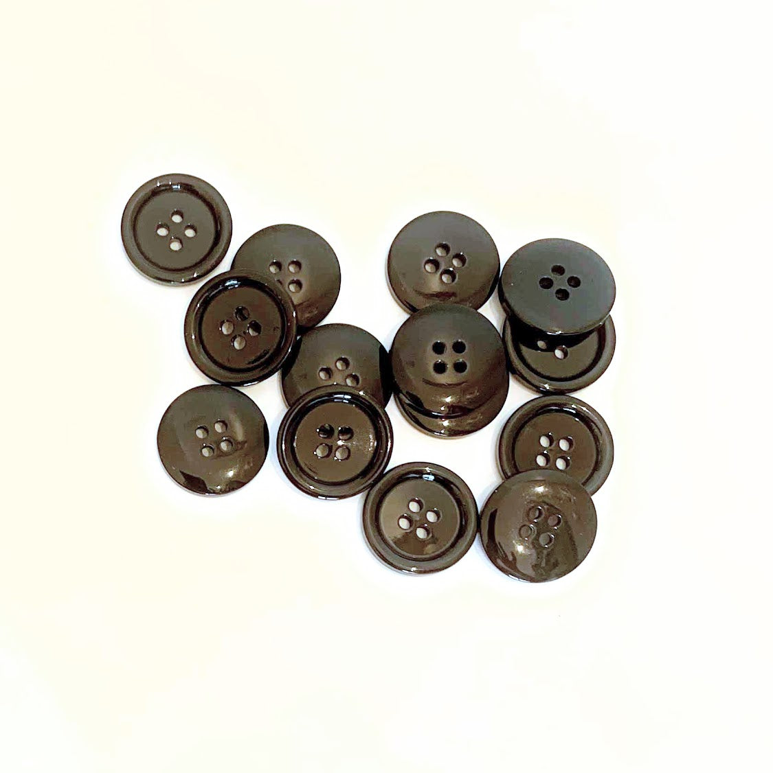 Black Suit Buttons 4-Hole - 15mm (3⁄5″) - Set of five buttons.