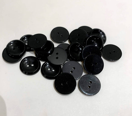 Black Flat Buttons 2-Hole - 19mm (3⁄4″) - Set of 5 Buttons