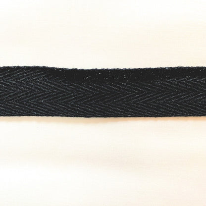 13mm Herringbone Twill Tape 100% Cotton - Black - By the Yard