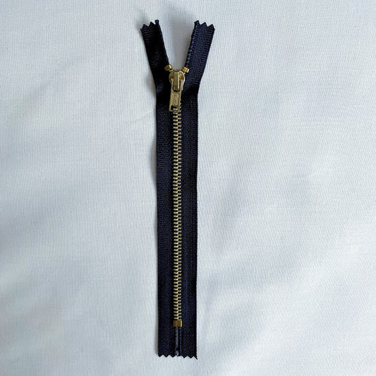 #5 Brass Jean Zippers - 6" - Navy - Close Ended