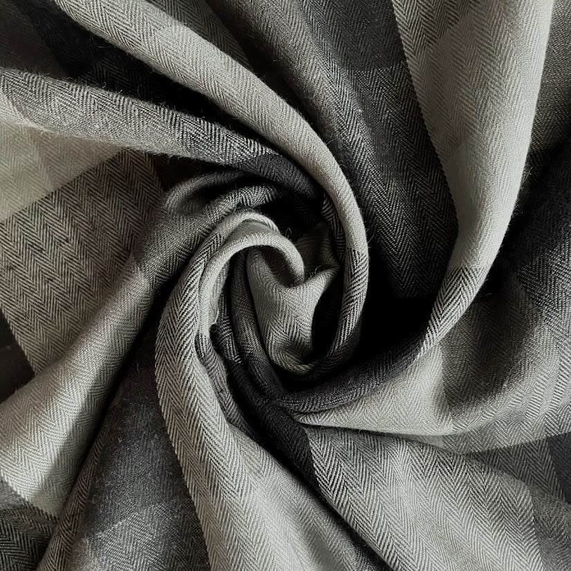 Cotton Check Herringbone - Warm Grey - Designer Deadstock Shirting Fabric