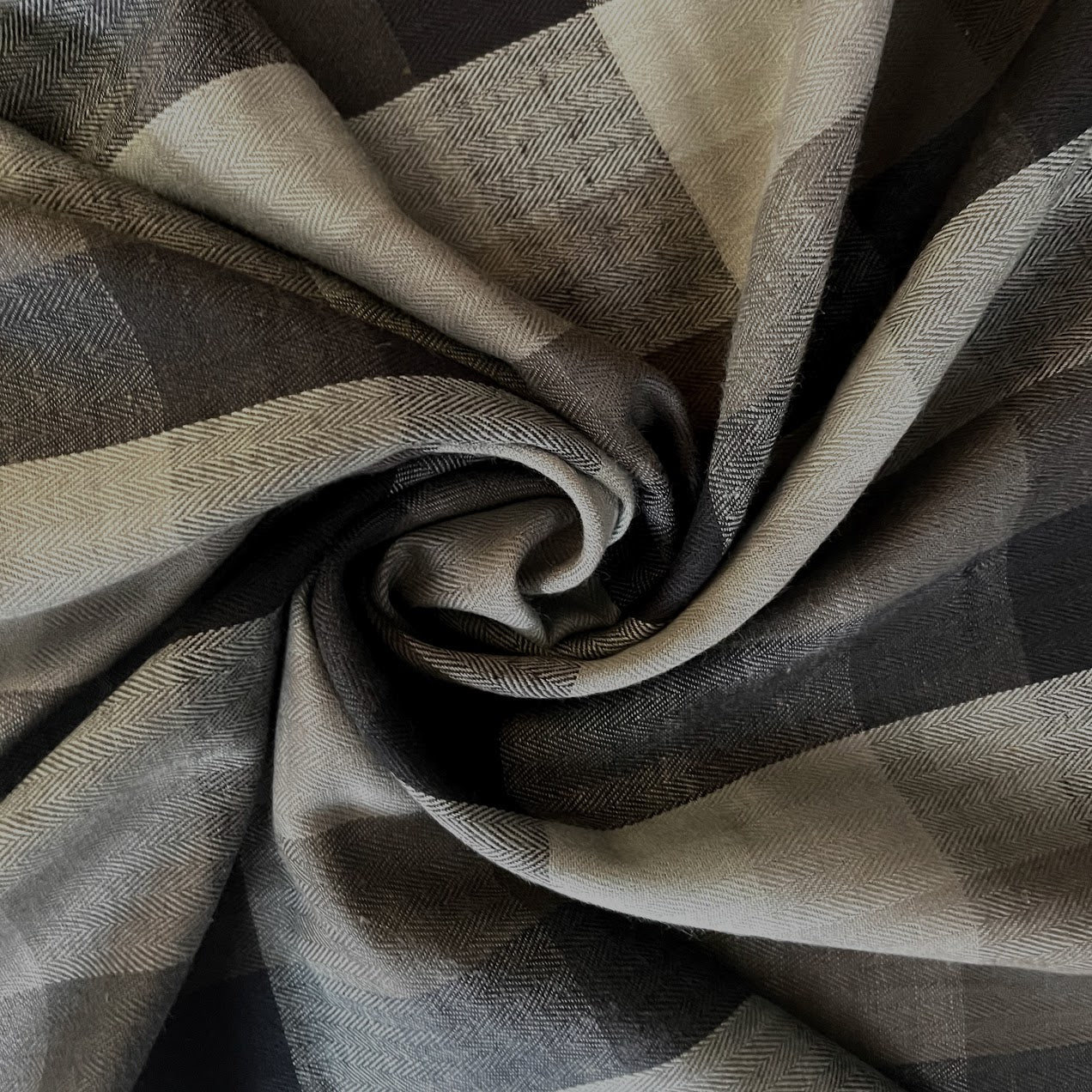 Cotton Check Herringbone - Warm Grey - Designer Deadstock Shirting Fabric