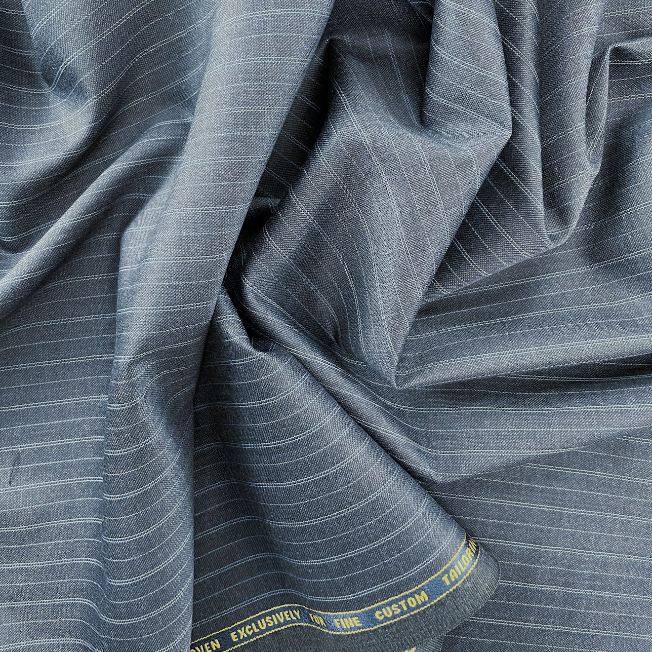 Super 120s Australian Merino Wool Suiting - Chalk Stripe Navy - Made In England - Deadstock