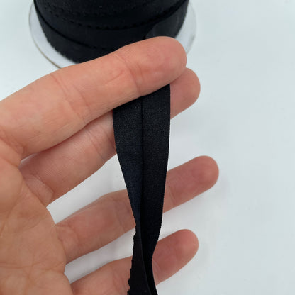 1/2" (12mm) Pre-Folded Scalloped Matte Black Elastic