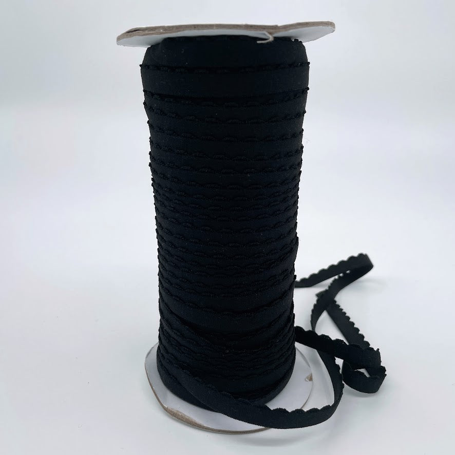 10mm (3/8'') Velvet plush-backed picotee  lingerie elastic - Nylon / Spandex - Black