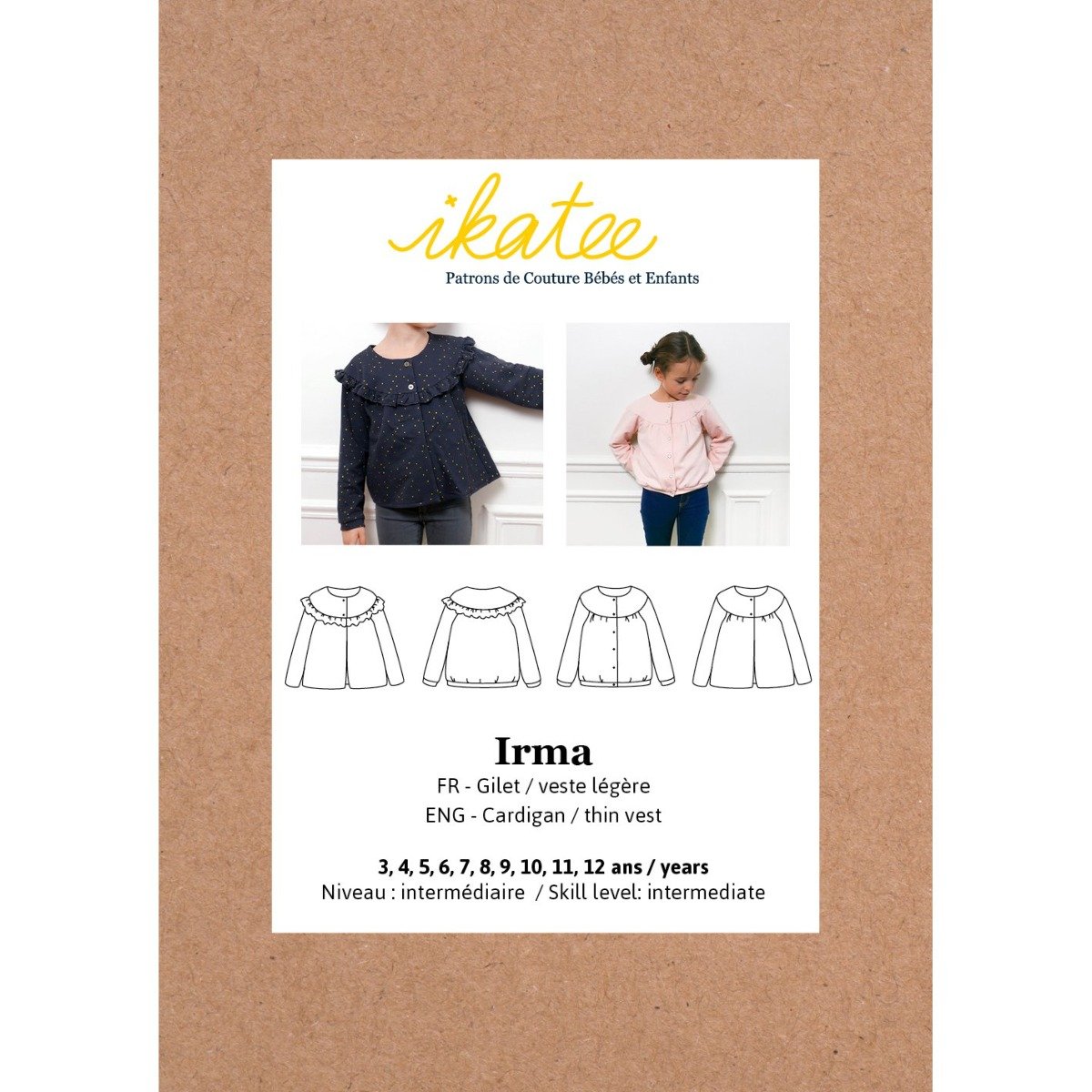 Ikatee - IRMA Cardigan or light vest - Kids 3/12- Paper Sewing Pattern