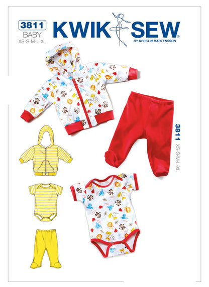 Kwik Sew - K3811 Infants' Hoodie, Pants and Romper / Onsie (sizes newborn to 18-24 months )