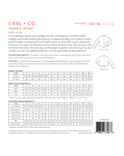 Liesl + Co - Yanaka Jacket Sewing Pattern