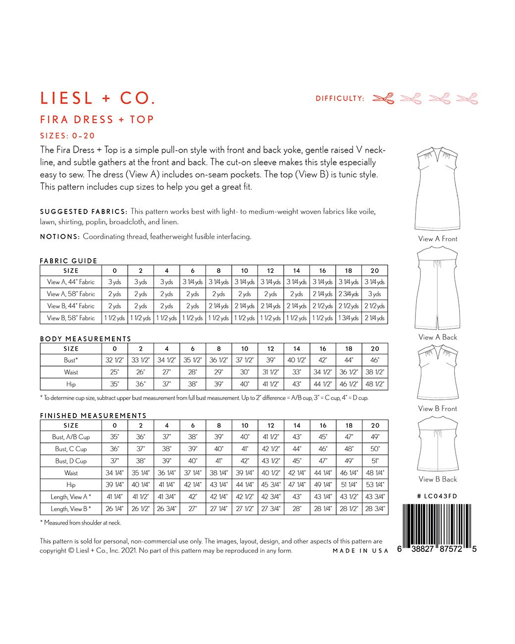 Liesl + Co - Fira Dress & Top Sewing Pattern