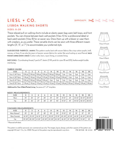 Liesl + Co - Lisboa Walking Short Sewing Pattern