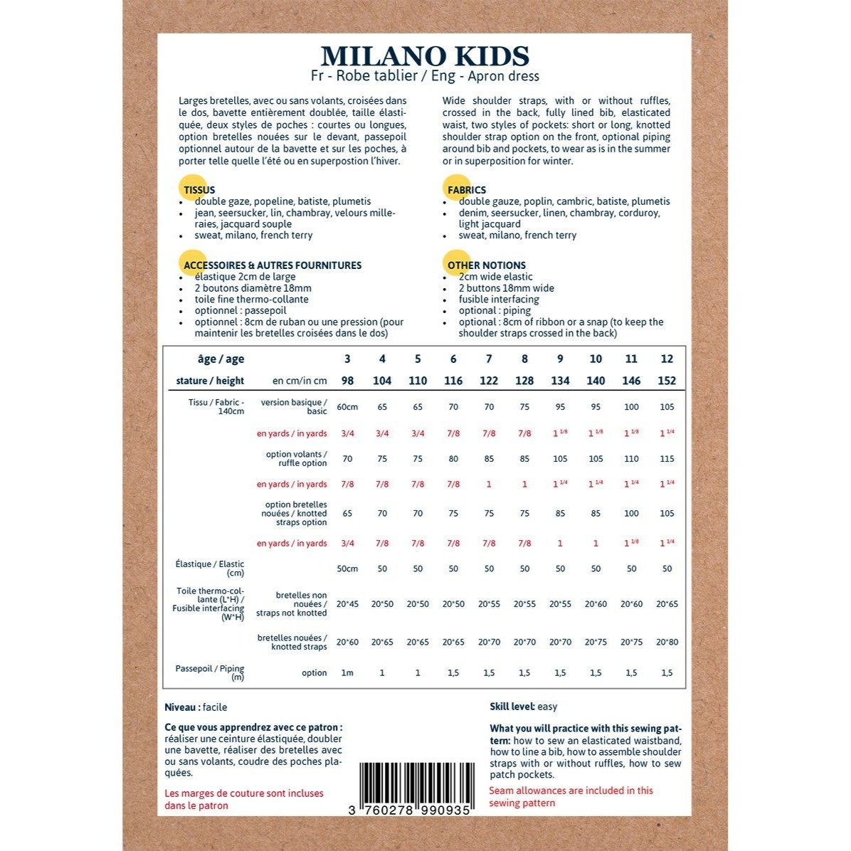 Ikatee - MILANO Dress Kids 3-12Y - Paper sewing pattern