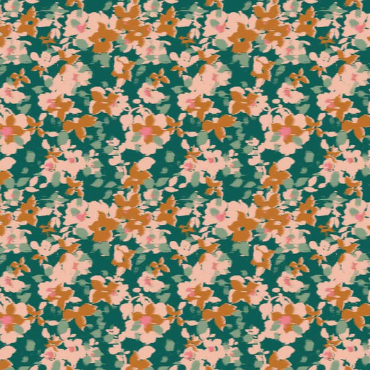 Abstract Flowers - Digital Print - Emerald - GOTS Certified Organic Cotton Jersey Knit