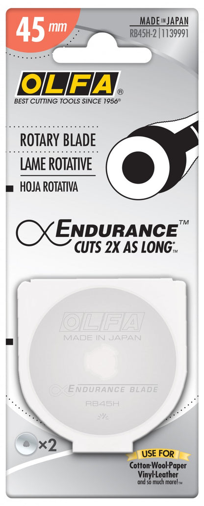 Olfa - 45mm Endurance Rotary Blade - Cuts twice as long - 2 pack