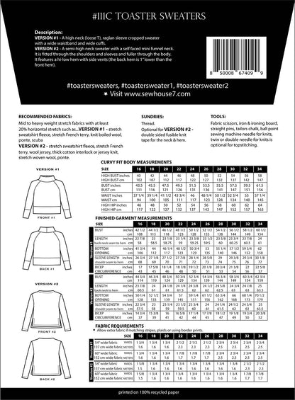 Sew House Seven - 110 -  Toaster Sweaters - Curvy Fit Sizes 16-34