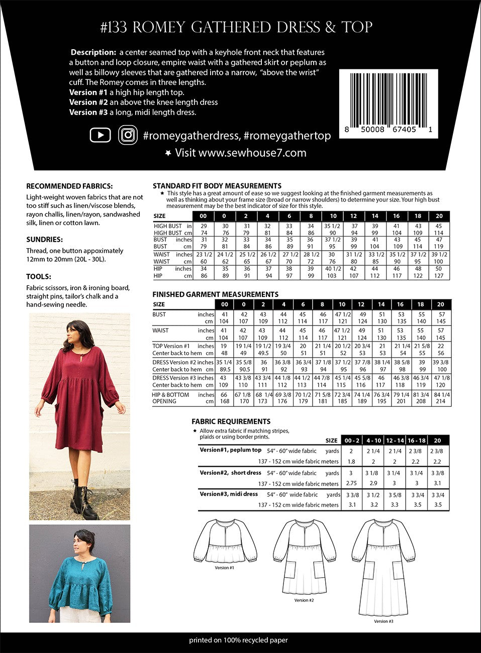 Sew House Seven - Romey Dress & Top Sewing Pattern