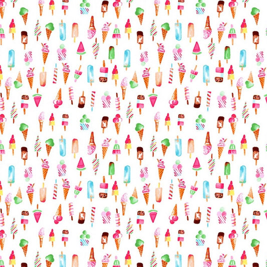 Dear Stella - Toucan Do It! - I Scream for Ice Cream - Rainbow / White - Cotton Fabric