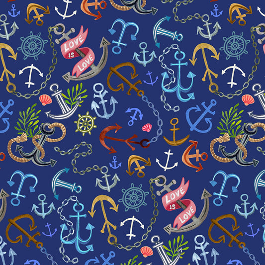 Navy Anchors - Cotton Fabric