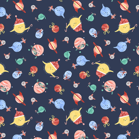 Holiday Planets - Multi / Navy - Quilting Cotton