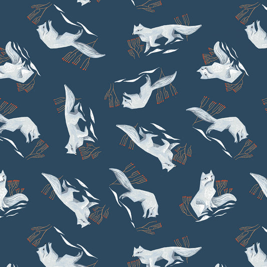 Rae Ritchie - Frosty Forage - Quartz Foxes - Teal - Cotton Fabric
