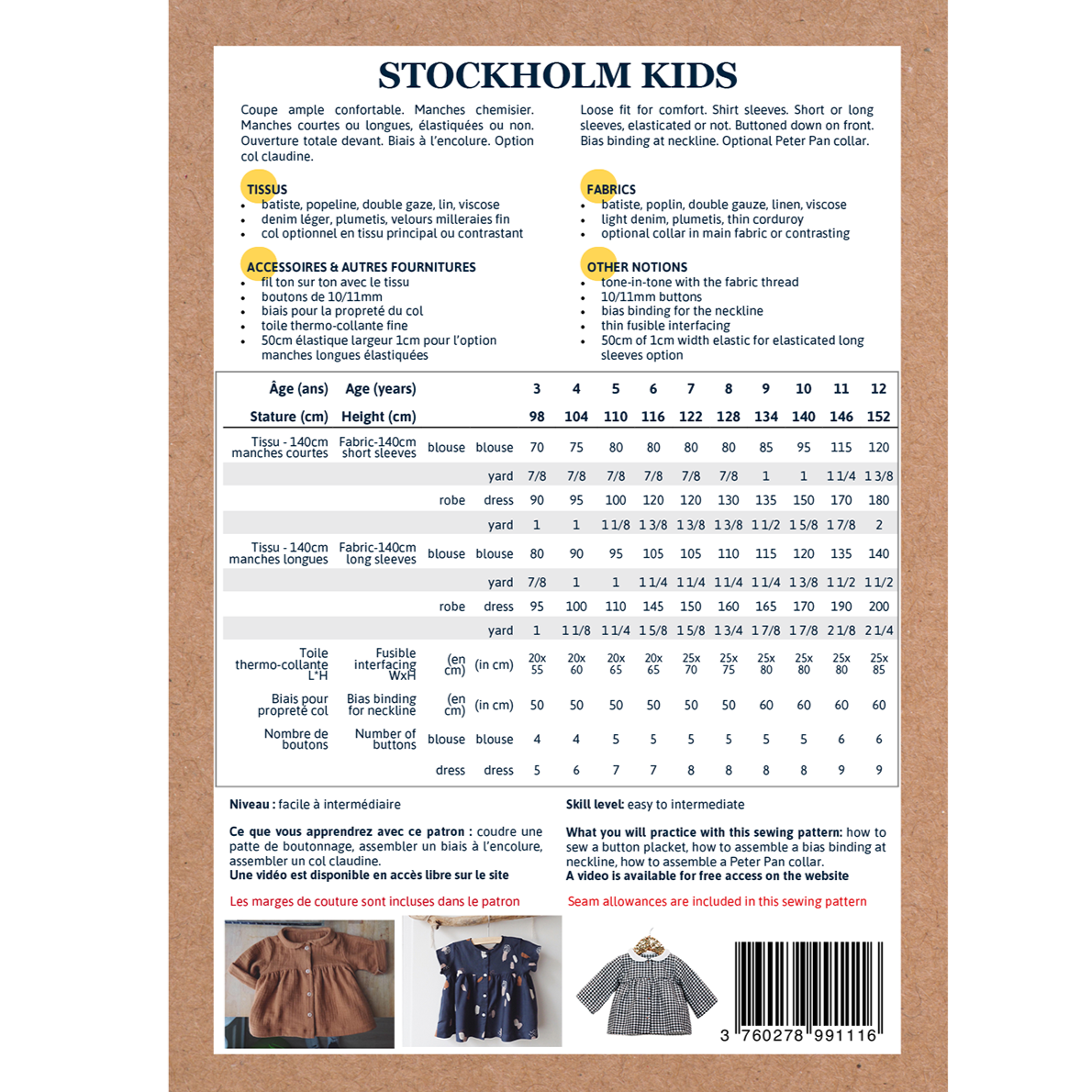 Ikatee - STOCKHOLM Shirt & Dress - Kids 3-12Y - Paper Sewing Pattern