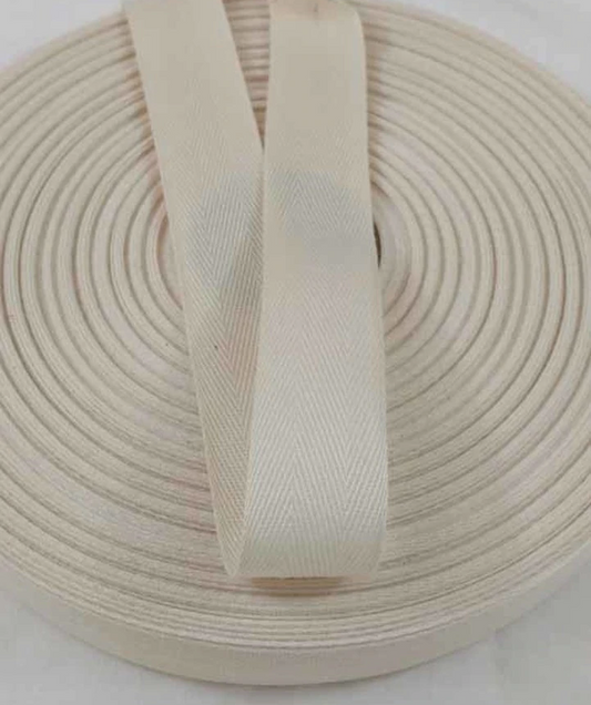 25mm (1 inch) Herringbone Twill Tape 100% Cotton - Natural