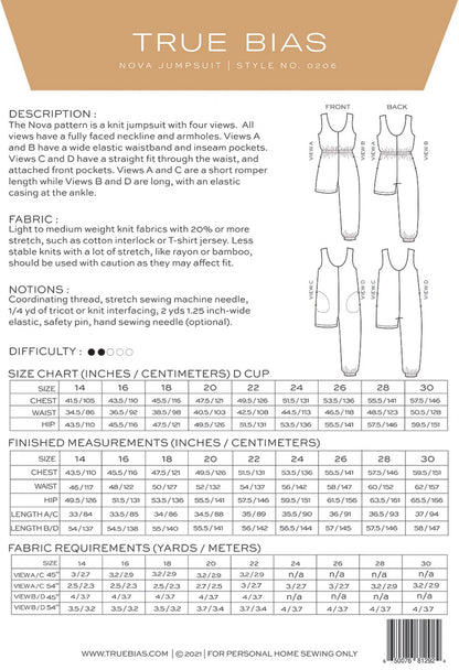 Nova Jumpsuit - Size 14-30 - By True Bias Patterns