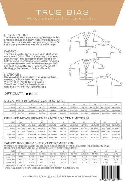 Marlo Sweater - 0 - 18 - By True Bias Patterns