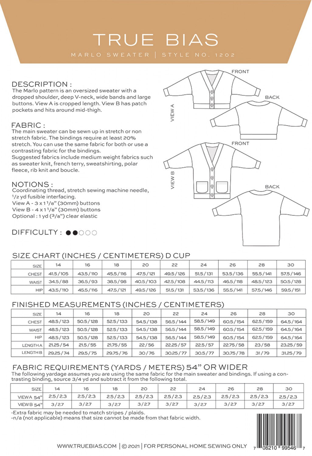 Marlo Sweater -14 - 30 - By True Bias Patterns