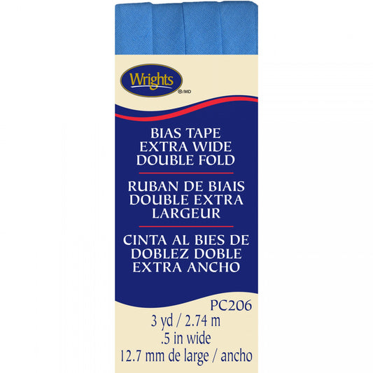 Wrights Bias Tape Extra Wide Double Fold 13mm x 2.75M Porcelain Blue, 1/2"