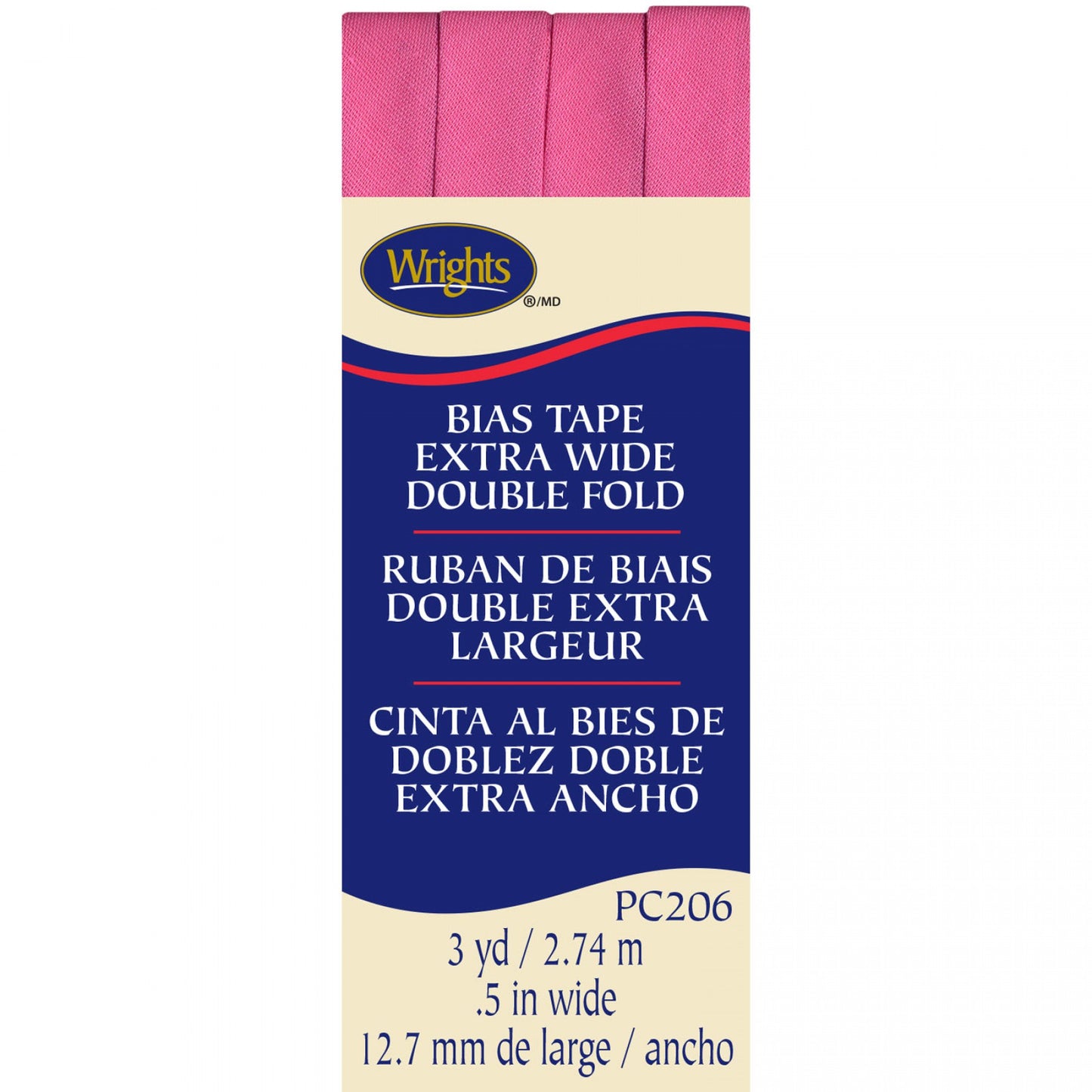 Wrights Extra Wide Double Fold Bias Tape 1/2" x 3 yds, 13mm, Berry Sorbet #216