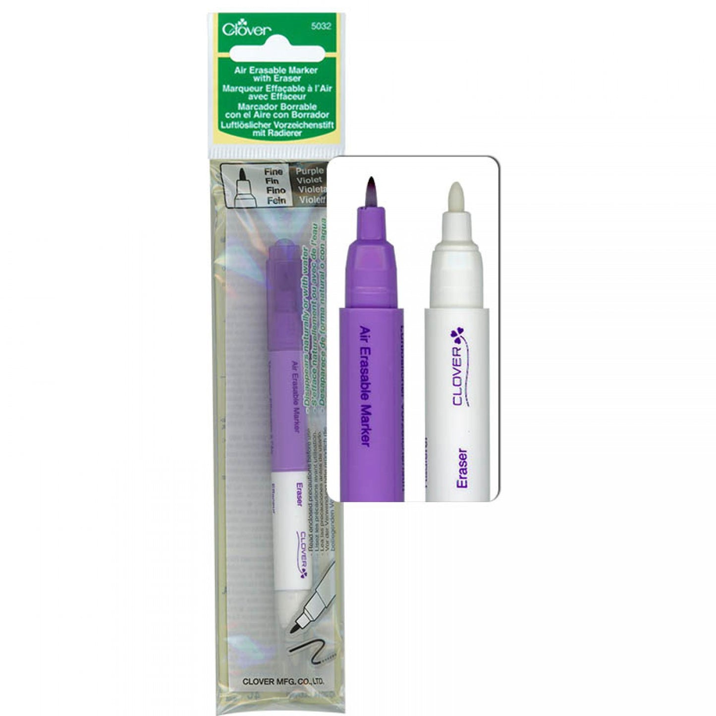 CLOVER 5032 - Chacopen Purple Air Erasable Dual Tip Pen With Eraser