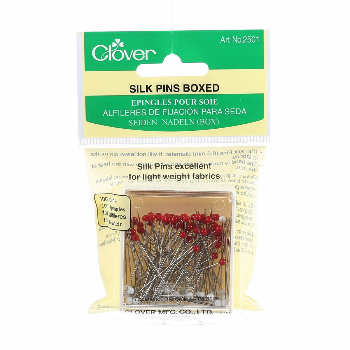 Clover - Silk Glasshead Pins - Size 30 - 1-1/4in (36mm) - 100 count