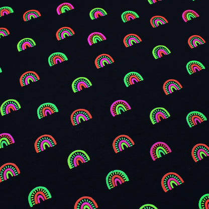 Rainbow - Neon - Black base cloth  - GOTS Certified Organic Cotton Jersey Knit